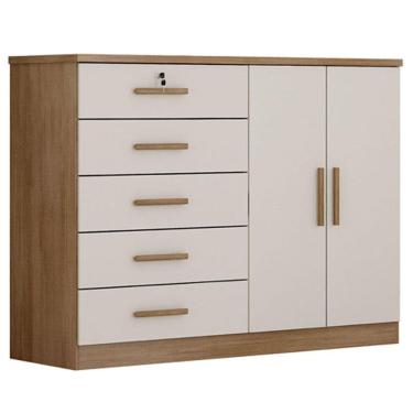 Imagem de Cômoda Seul 2 Portas 5 Gavetas Cumaru 25 Fendi- Novo Horizonte