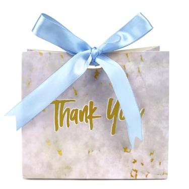 Imagem de 20 peças de mini sacos de presente de agradecimento, caixas de lembrancinhas de mármore com fita para casamento, chá de bebê, festa de aniversário, presentes 11,4 x 4,6 x 9,9 cm (azul bebê)