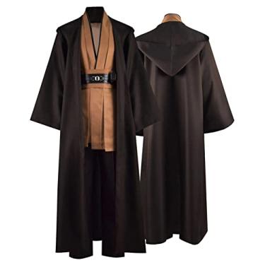 Imagem de Rongxu Túnica masculina cosplay fantasia adulto túnica com capuz conjunto completo fantasia de Halloween tamanho EUA, Marrom claro (conjunto completo), GG