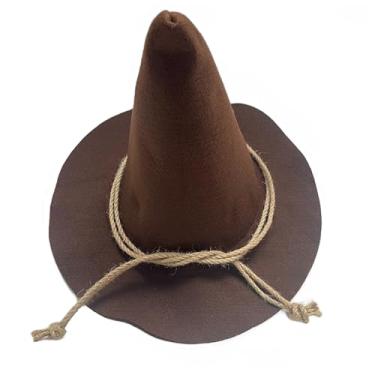 Imagem de Yuzcxxx Chapéu de bruxa de Halloween, corda de cânhamo, fantasia de Halloween, baile de máscaras, cosplay, dobrável, espantalho, feiticeiro, chapéu de feltro