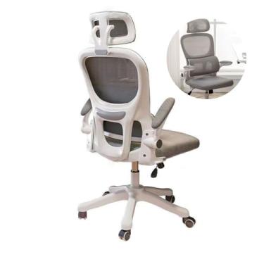 Imagem de Cadeira de Escritório Ergonômica, Encosto Alto 115-128cm, Apoio de Cabeça Ajustável, Base Giratória, Cinza (Duplas Costas Brancas)