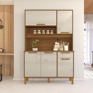 Imagem de Armário De Cozinha Compacta Fidelitá Grécia 120cm 5 Portas 1 Gaveta Com Tampo E Fundo Freijó/off-white