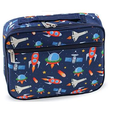 Imagem de Keeli Kids Lancheira isolada para o espaço sideral rocketships lancheira lancheira reutilizável lancheira escolar infantil meninos e meninas com cortador de sanduíche em azul espaço externo