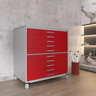 Imagem de Mapoteca 10 Gavetas Map10 120,4cm X 122,3cm Aço Cinza/Vermelho