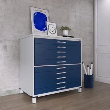 Imagem de Mapoteca 10 Gavetas Map10 120,4cm X 122,3cm Aço Cinza/Azul Delrei