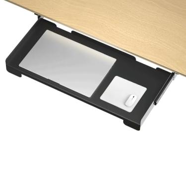 Imagem de Gaveta deslizante montada embaixo da mesa de 66 cm, bandeja removível para laptop para mesa de escritório, organizador de armazenamento extra para estação de trabalho com suporte sentado