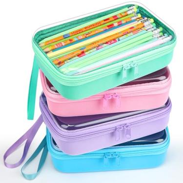 Imagem de Gaillty 4 peças, estojo rígido e transparente com zíper, estojo rígido de plástico, grande, transparente, organizador de viagem, caixas de armazenamento de brinquedos para cosméticos de escritório em