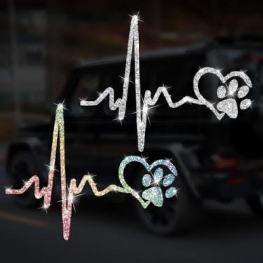 Imagem de Adesivo decalque brilhante com glitter de PVC com pegadas de batimento cardíaco cintilante para carros, laptops, caminhões, motocicletas, parede, janela, bagagem, capa de arranhão, porta