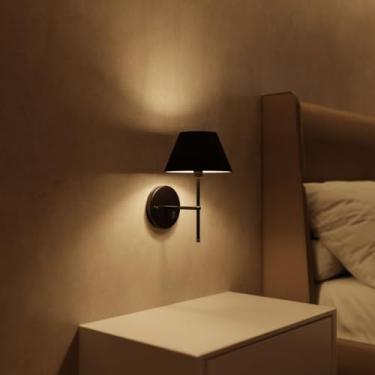 Imagem de Arandela De Parede Clássica Interruptor Com Cúpula Tecido Algodão Soquete E27 Bivolt (Chumbo Cup Preto)