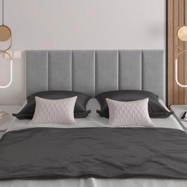 Imagem de Cabeceira Almofadada Queen 160 Cm Paris - Suspensa Suede Mdf Cinza - Movelove