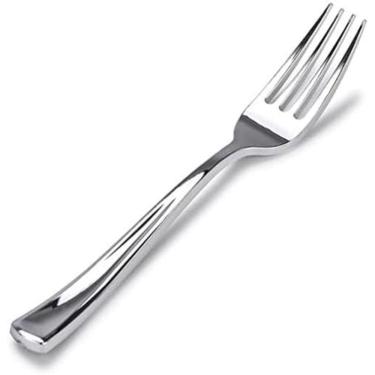 Imagem de Kit 104 Garfos 18,5Cm Descartáveis De Luxo Em Plástico Prata