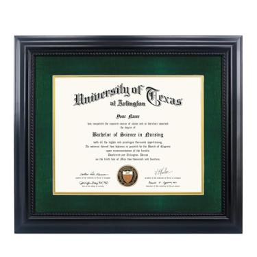 Imagem de GMFrames Moldura de grau de diploma de 28 x 35 cm com tapete verde ou display certificados 38 x 45 cm sem tapete, madeira maciça, acabamento preto com detalhes intrincados de corda preta, acrílico com