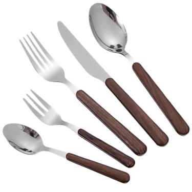 Imagem de Conjunto de talheres de 30 peças para talheres de aço inoxidável 6, 18/10, cabo de madeira de nogueira forjado, espelhado, polido, lavável na lava-louças, conjuntos de utensílios duráveis premium para