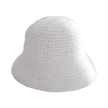 Imagem de Chapéu De Palha Feminino Para Praia, Verão, Aba Larga, Estilo Pescador