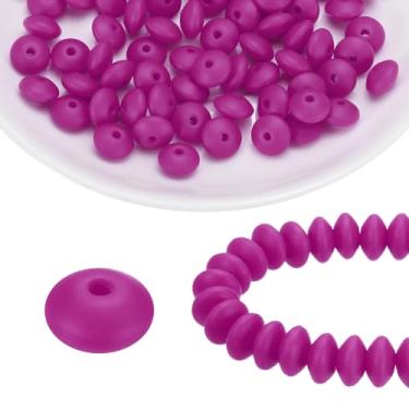 Imagem de HARFINGTON 100 contas de silicone de 12 mm contas focais de borracha de lentilha a granel para canetas, chaveiro, pulseira, colar, artesanato, faça-você-mesmo, magenta