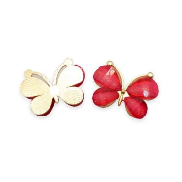 Imagem de Colagem Borboleta Metal com Vidro Rosa 22x29mm 1pç 5g Artesanato - Mac
