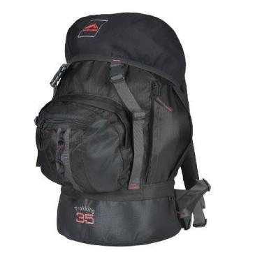 Imagem de 0035 - Mochila Trekking 35 - Preto Com Fita Cinza - Trilhas & Rumos