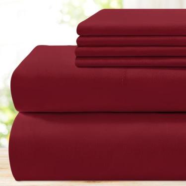 Imagem de Conjunto de lençóis de cama BYSURE King Size 1800 Thread Count Burgund