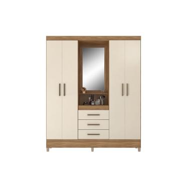 Imagem de Guarda Roupa 4 Portas e 3 Gavetas c/ 1 Espelho Capelinha Persia Amendola/Off White - Demóbile