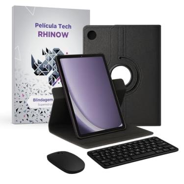 Imagem de Kit Capa Preta Samsung Galaxy Tab A9+ Plus, Giratória 360° : Película de vidro + Teclado e Mouse