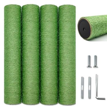 Imagem de Poste de substituição para árvore de gato, verde, pacote com 4 postes de substituição de 39,9 cm com parafusos M8, peças de torre de gato de sisal natural para reparo e reconstrução de árvore de gato