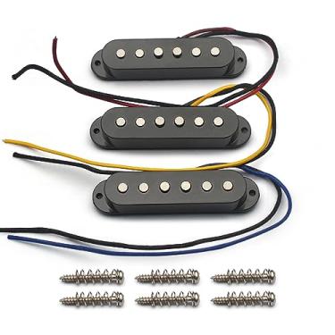 Imagem de MAXCHEER Captador Alnico 5 Strat de bobina única, captador de pescoço/meio/ponte para guitarra elétrica Strat Squier (preto)