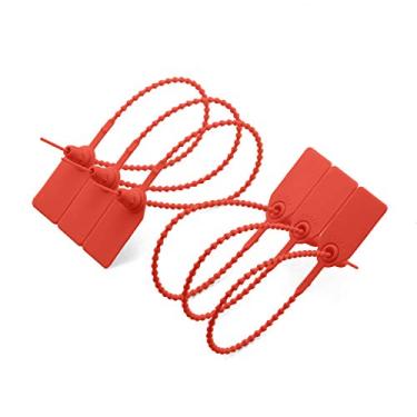 Imagem de Selo de plástico de alta segurança PZRT com inserção de metal ajustável autotrava puxador amarração de cabos etiquetas descartável cadeado de arame para trava de vedação de recipiente de carga, Red 20pcs