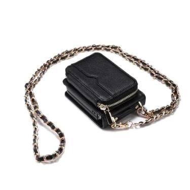 Imagem de Capa de couro tipo carteira com zíper crossbody para Samsung Galaxy Z Flip 6 5 4 3 5G Flip6 Bolsa de bolso com corrente de metal, preta, para Galaxy Z Flip 5