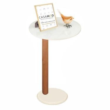 Imagem de Mesa De Apoio Lateral Ou De Canto Para Sofá Monopé C/ Vidro Cor Branco