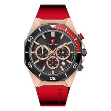 Imagem de TEARTRACE Relógio masculino impermeável cronômetro masculino analógico esportivo cronógrafo resistente à água quartzo 43 mm pulseira grande presente para homens, vermelho, preto, Preto