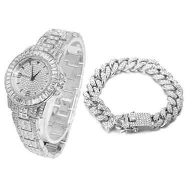 Imagem de Halukakah Relógio de diamante masculino - The Frost - monofone de diamantes glaciais, ouro real 18 quilates, banhado a ouro branco banhado a ouro branco gelado, mostrador redondo de 38 mm de largura