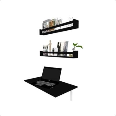 Imagem de Mesa Dobrável Retrátil com Prateleiras, 100x42 cm, Cor Preta, Ideal para Home Office