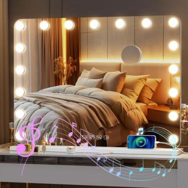 Imagem de Espelho de maquiagem Hasipu Vanity com luzes e alto-falante Bluetooth