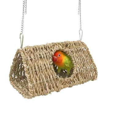 Imagem de Casa triangular de algas marinhas, pássaro, barraca de grama marinha, túnel de papagaio com orifício, rede pendurada, ninho, pássaro, cabana, brinquedo para hamster, periquito, conure, calopsita