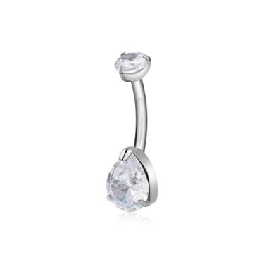 Imagem de DGhera Anel de umbigo dourado G23 titânio hipoalergênico 14G para mulheres e homens, joia piercing de umbigo em forma de lágrima, barra de 10 mm, com zircônia cúbica de grau 5A, 14Gauge(1.6mm)*10mm