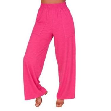 Imagem de Calça Feminina Wide Leg Pantalona Cintura Alta com Bolso de Moletinho Inverno-Feminino