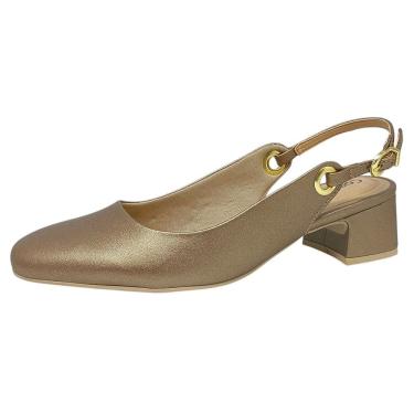 Imagem de Sapato Feminino Slingback Metalizado Salto Baixo Comfortflex