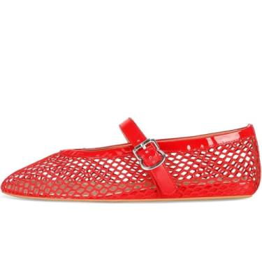 Imagem de Divanne Sapatilhas de balé para mulheres, sapatos de bailarina leopardo enfeitados com cristais Mary Jane Sapatilhas de malha, Malha vermelha, 38