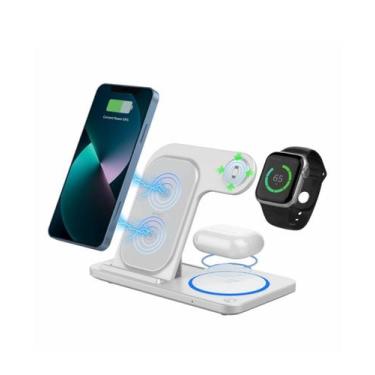 Imagem de Base Carregador Indução Smartphone Smartwatch Fones 3 Em 1 Branco - Pe