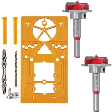 Imagem de Kit 2 Brocas Forstner 35Mm E Gabarito Para Dobradiça Caneco