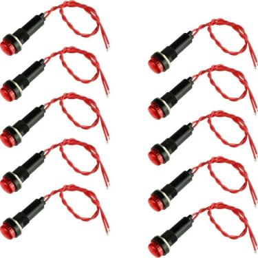 Imagem de 2X Kit 10 Com Sinaleiro Olho De Boi 220V Para Painel Vermelh