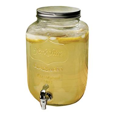 Imagem de Dispensador de bebidas de vidro masson para chá de sol da Circleware com tampa, jarra de vidro para água, suco, bebida de vinho, kombucha e bebidas frias, 3,8 litros, clássico Yorkshire