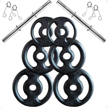 Imagem de Kit com Barras de Halteres e Anilhas de Ferro Fundido - 12 Kg