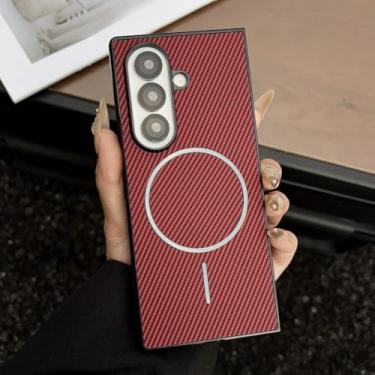 Imagem de Capa para Galaxy Z Fold6 Ultrafina de Fibra de Carbono com Proteção Magnética e à Prova de Choque (para Galaxy Z Fold6/Vermelho)