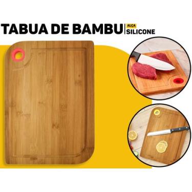 Imagem de Tábua De Carne Bambu 27,8 x 19,5Cm C/ Alça De Silicone Multiuso P/ Cor