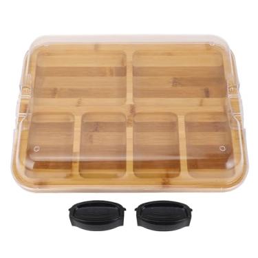 Imagem de Placa de charcutaria com tampa de queijo de bambu de tampa com compartimentos de corte duplo lacrado para entretenimento para servir o presente de casamento de pratos de casa 14,2