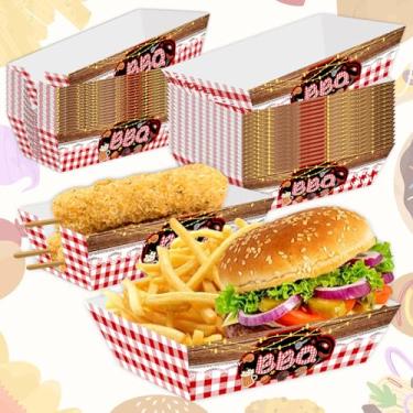 Imagem de Conjunto de 50 peças de artigos de festa, pratos de papel e bandejas de cachorro-quente com tema de churrasco