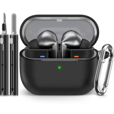 Imagem de Ljusmicker Capa de silicone macio para Samsung Galaxy Buds3 FE (2025) / Buds 3 Pro (2024) / Buds 3 (2024) Capa com kit de limpeza, acessórios Galaxy Buds com chaveiro para mulheres e homens - preta