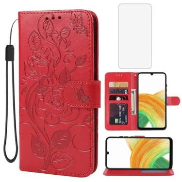Imagem de Vavies Capa para Galaxy A13 4G/A13 LTE 4G (não A13 5G) SM-A135F Capa carteira com protetor de tela de vidro temperado, flor de couro flip porta-cartão de crédito suporte capa de telefone para Samsung
