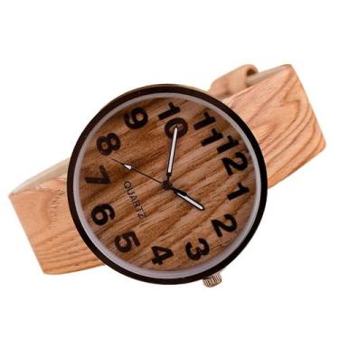 Imagem de Relógio de quartzo de couro de grão de madeira estilo feminino vestido